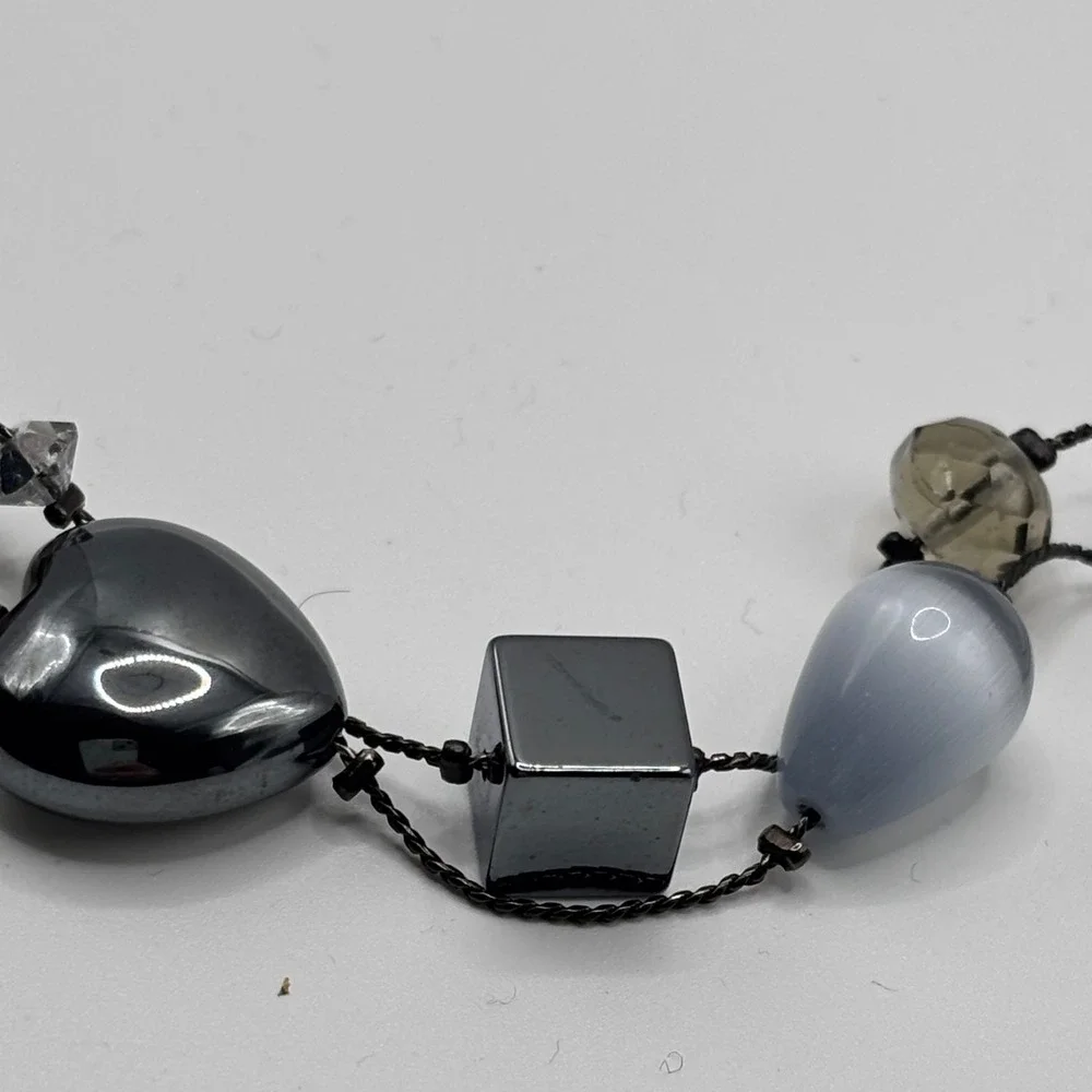 Fairy‎ Goth Beaded Long Double Strand Necklace Dabby Reid Grey Black Glass Resin